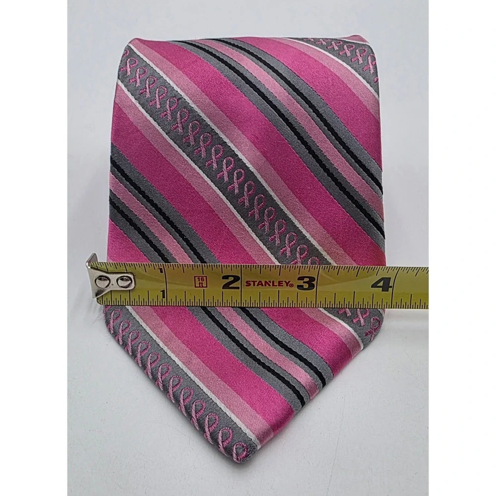 Real Men Wear Pink Diane Katzman Silk Tie Breast Cancer Awareness Striped Pink